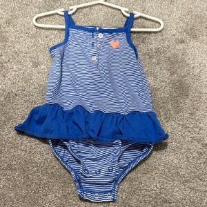 Carter's Blue Striped Bodysuit with Heart and Ruffle